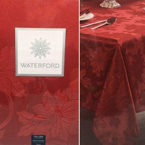 WATERFORD Red Poinsettia Bloom Jacquard Tablecloth 70x104 Formal Christmas NEW